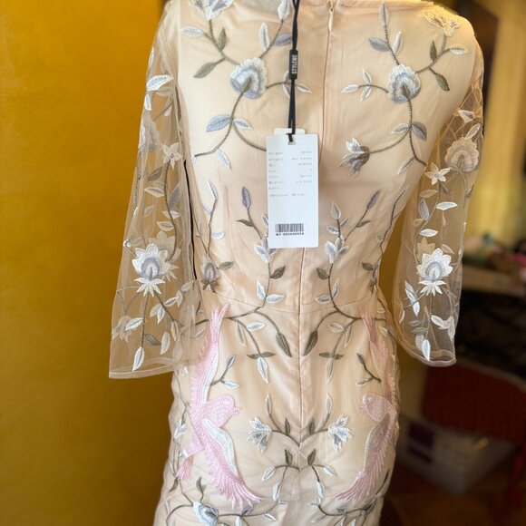 Too Tang Embroidered Maxi Gown – Apricot w/Birds & Floral Detailing -NWT, Size S - Picture 6 of 12